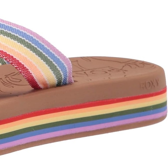 Roxy Colbert Hi High Multicolor Rainbow Stripe Cushioned Sandals Flip Flops 10 - Picture 11 of 11
